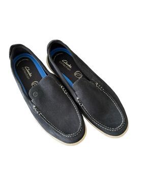 Clarks Flexway Step Navy Suede Loafers Slip On Comfort Casual Shoes Men's 10.5